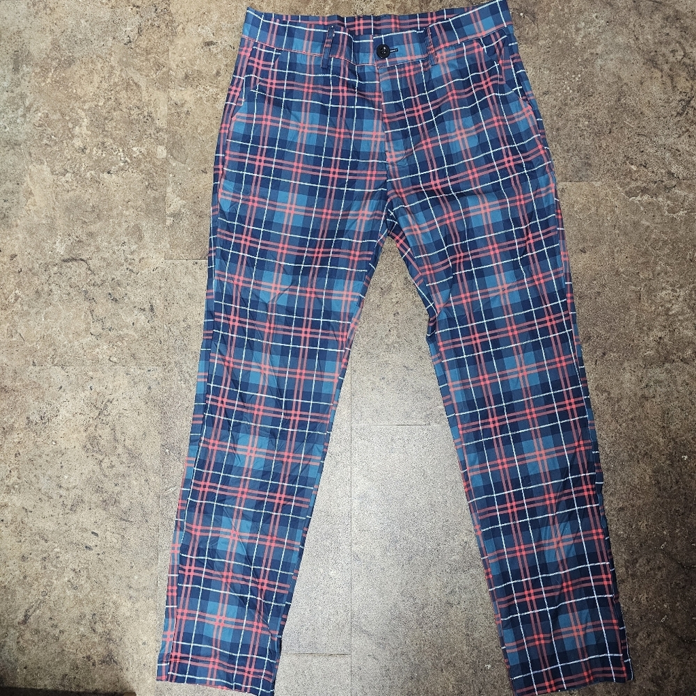 Men's Plaid Christmas Pants - Blue Red Green Size Large